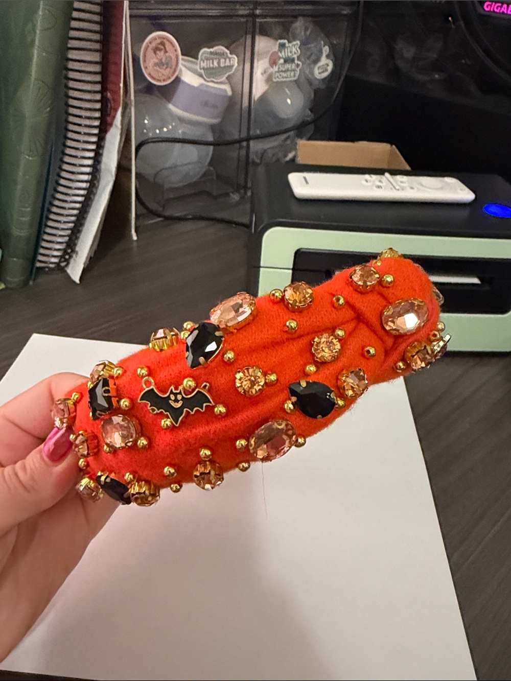 Embellished Orange Velvet Bat Headband